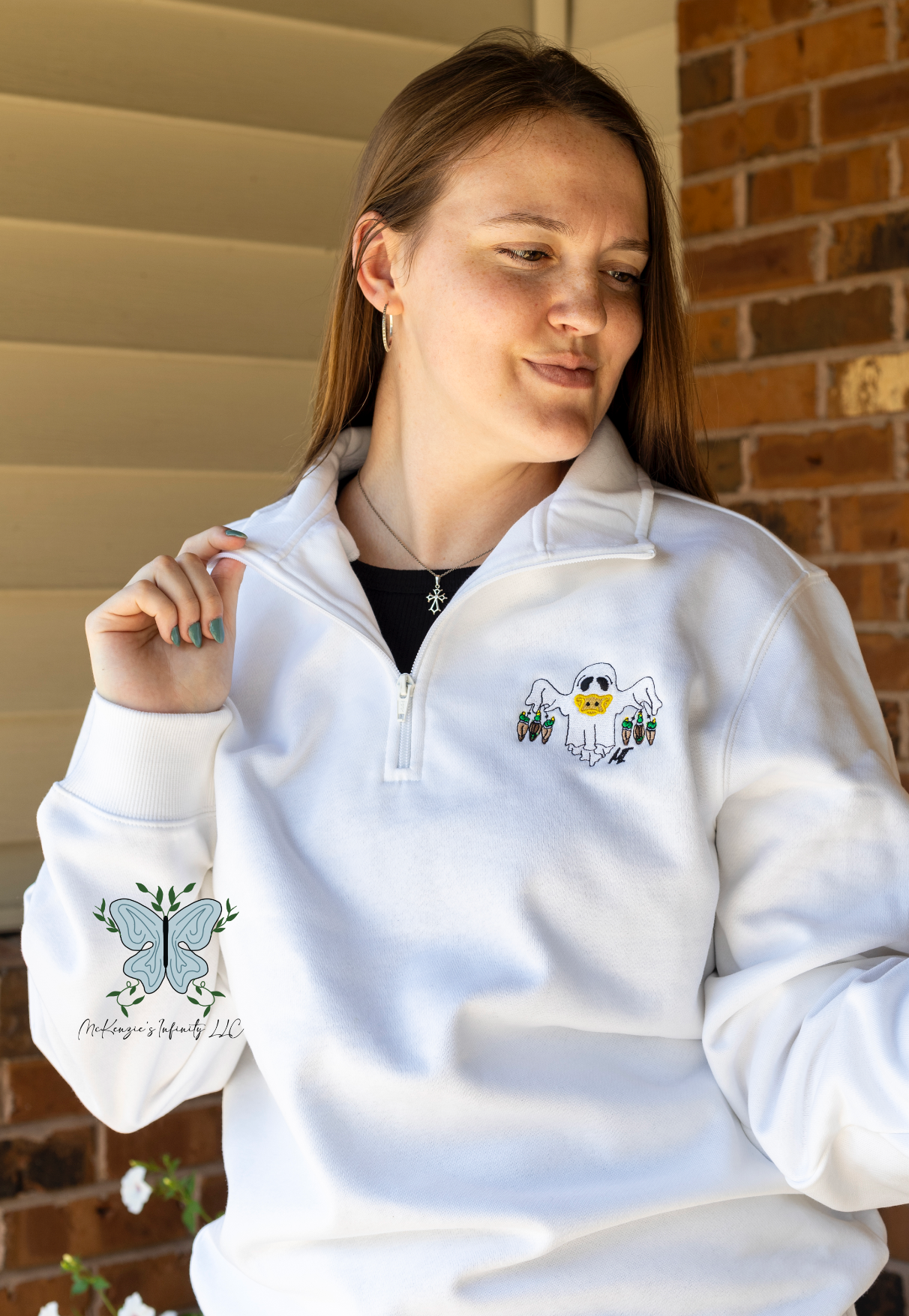 "Remi" Duck Hunting Ghost- Embroidered 1/4 Zip Sweatshirt