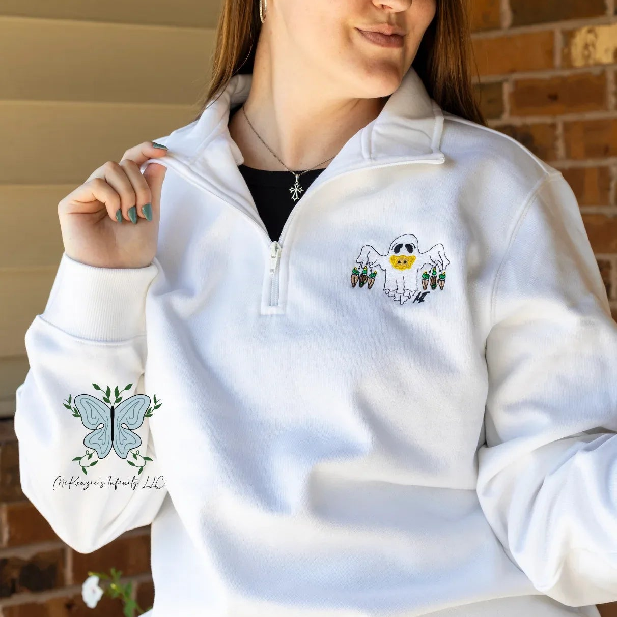 "Remi" Duck Hunting Ghost- Embroidered 1/4 Zip Sweatshirt ©️ - McKenzie's Infinity