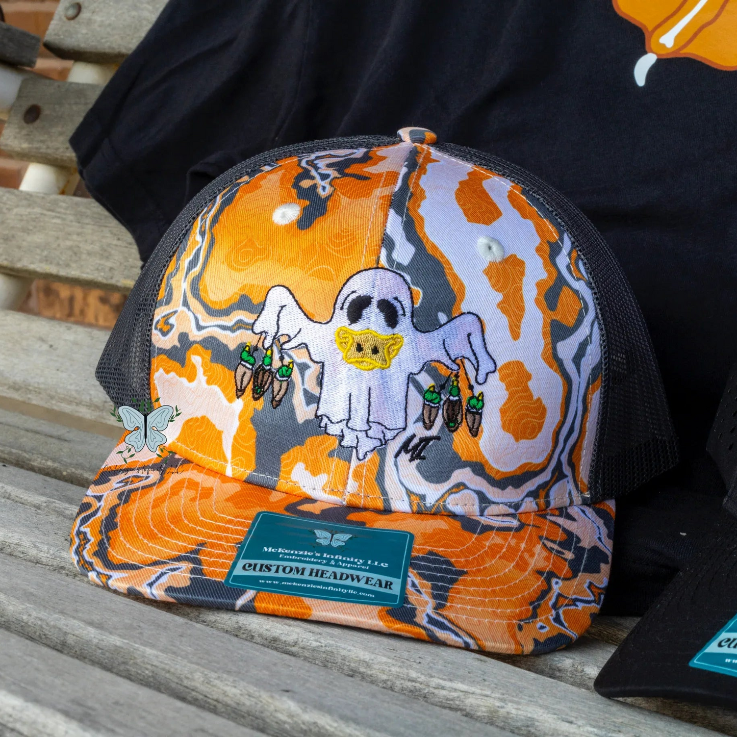 "Remi" Duck Hunting Ghost - Embroidered No Boundaries Orange Trucker Hat/Cap ©️ - McKenzie's Infinity