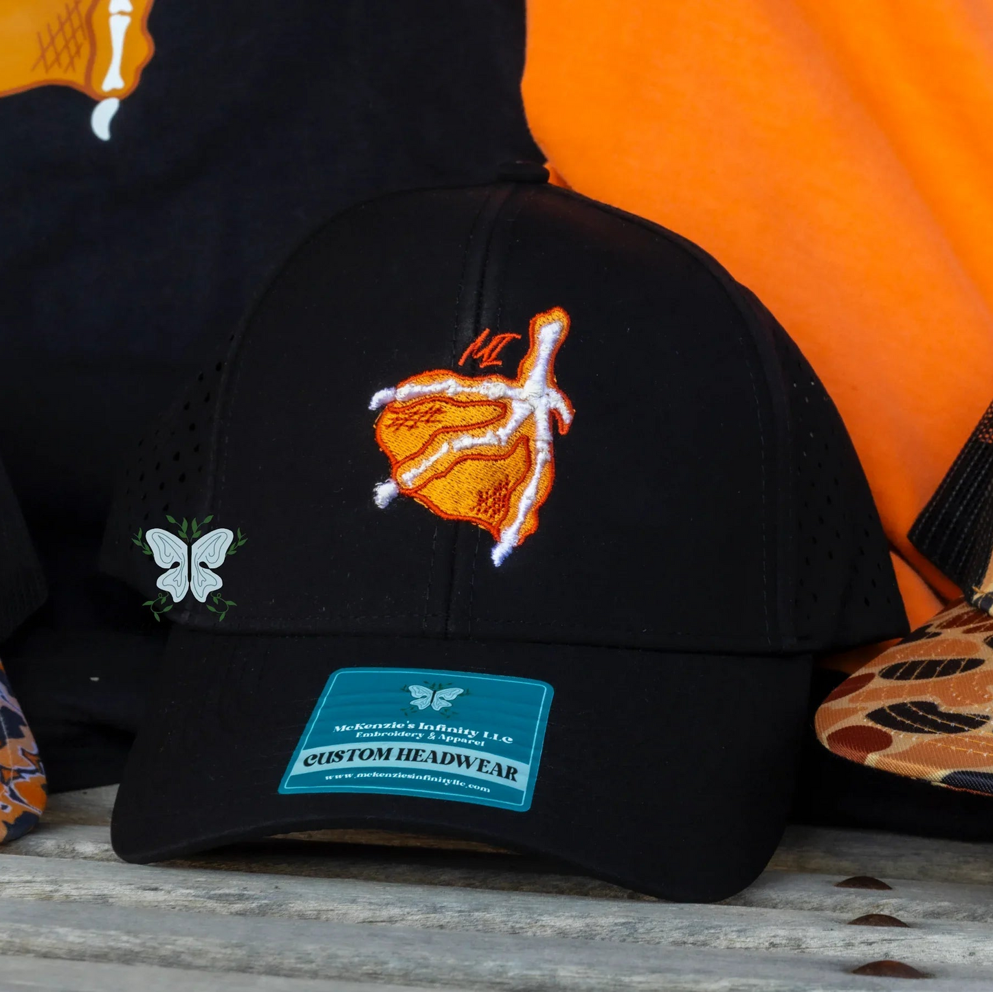 "Finley" Skeleton Duck Foot - Embroidered 3D Puff Performance Black Cap/Hat ©️ - McKenzie's Infinity