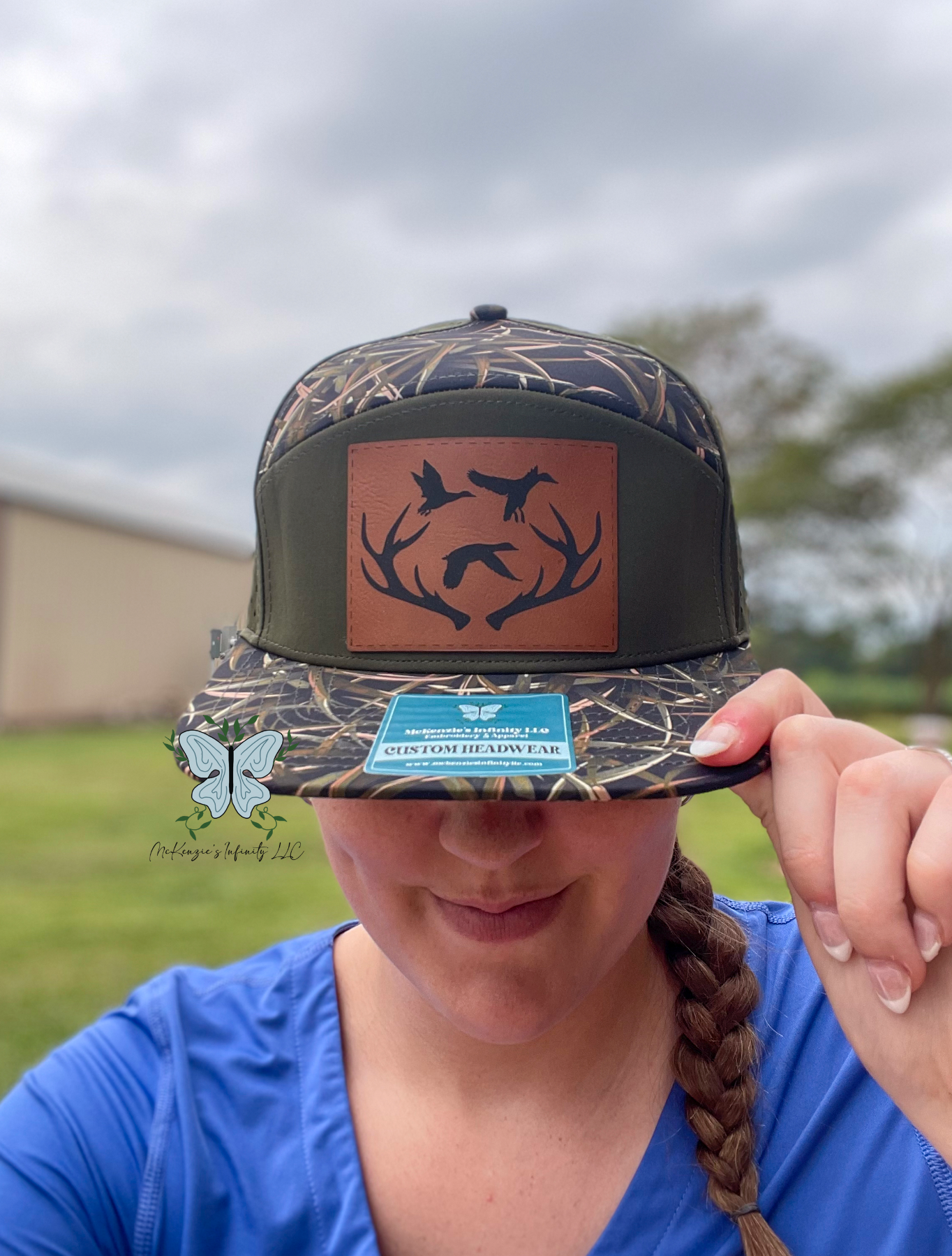 Antlers & Ducks Leather Patch - Waterproof Midnight Marsh 7 Panel Hat