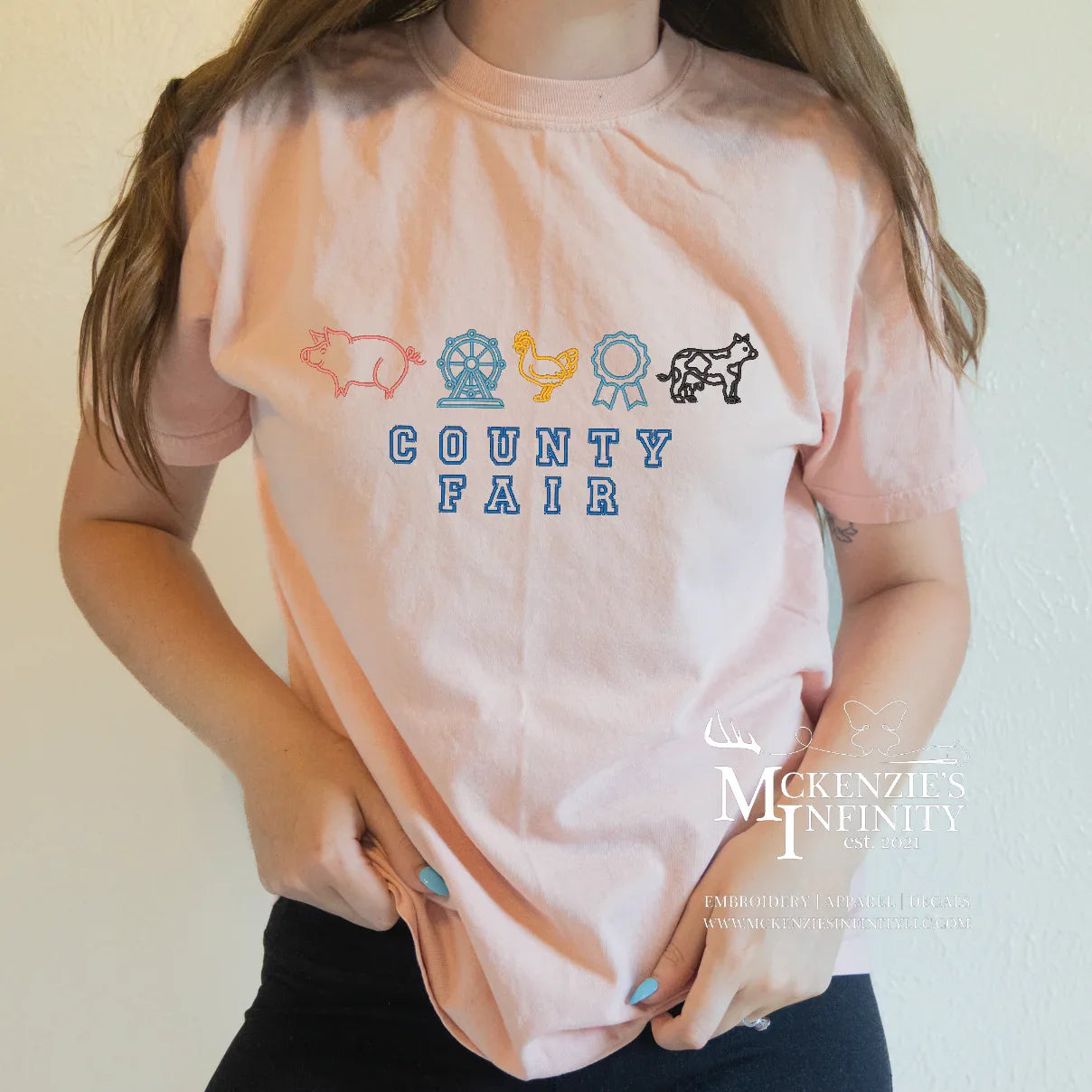 County Fair Animal Icons, Embroidered Comfort Colors TShirt - McKenzie's Infinity