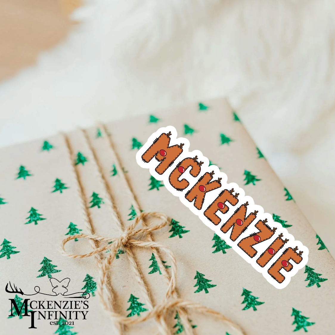 Reindeer Personalized Christmas Name Stickers – 4-Inch Custom Printed Holiday Labels