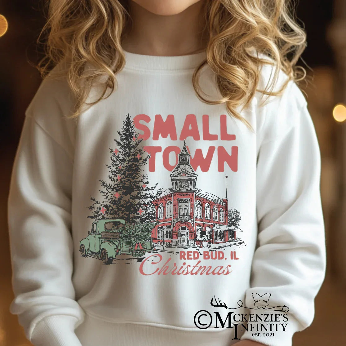 YOUTH Small Town Red Bud, IL Christmas Long Sleeve Graphic Crewneck Sweatshirt ©️ - McKenzie's Infinity