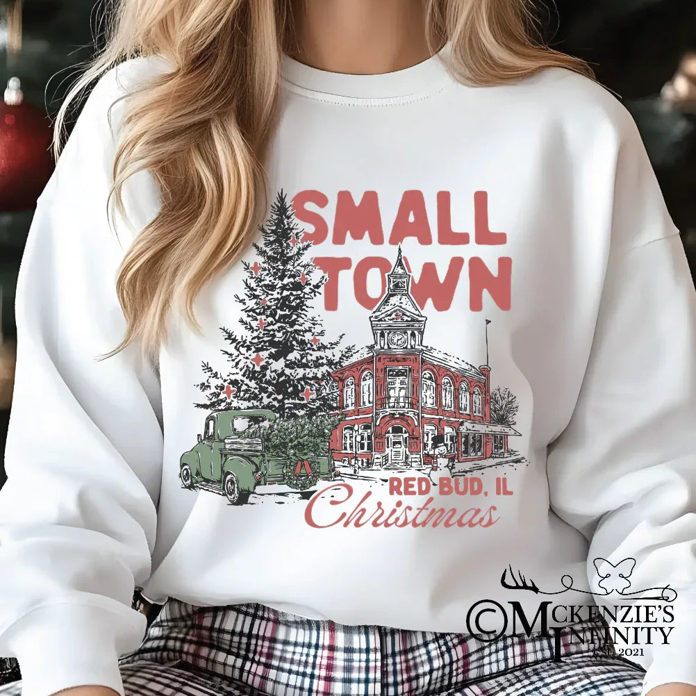 Small Town Red Bud, IL Christmas Long Sleeve Graphic Crewneck Sweatshirt ©️ - McKenzie's Infinity