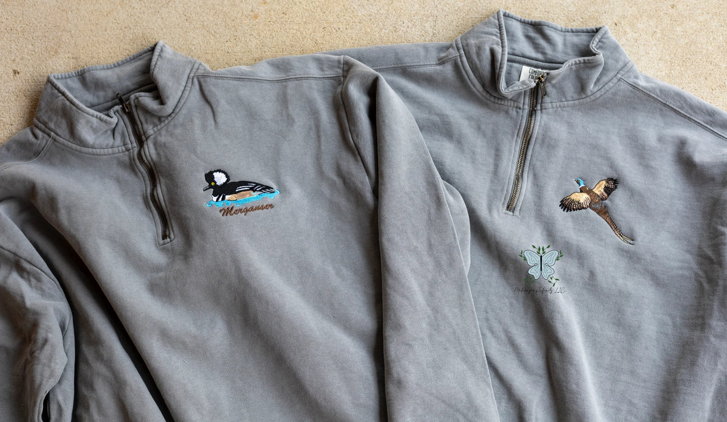 Merganser Duck, Duck Hunting Comfort Colors Quarter Zip Pullover - McKenzie's Infinity