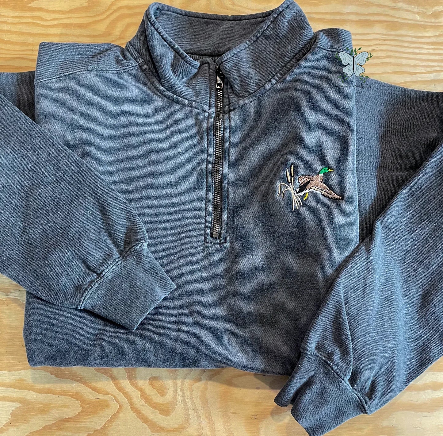 Mallard Duck Flying Hunting Embroidered Comfort Colors Quarter Zip Pullover - McKenzie's Infinity