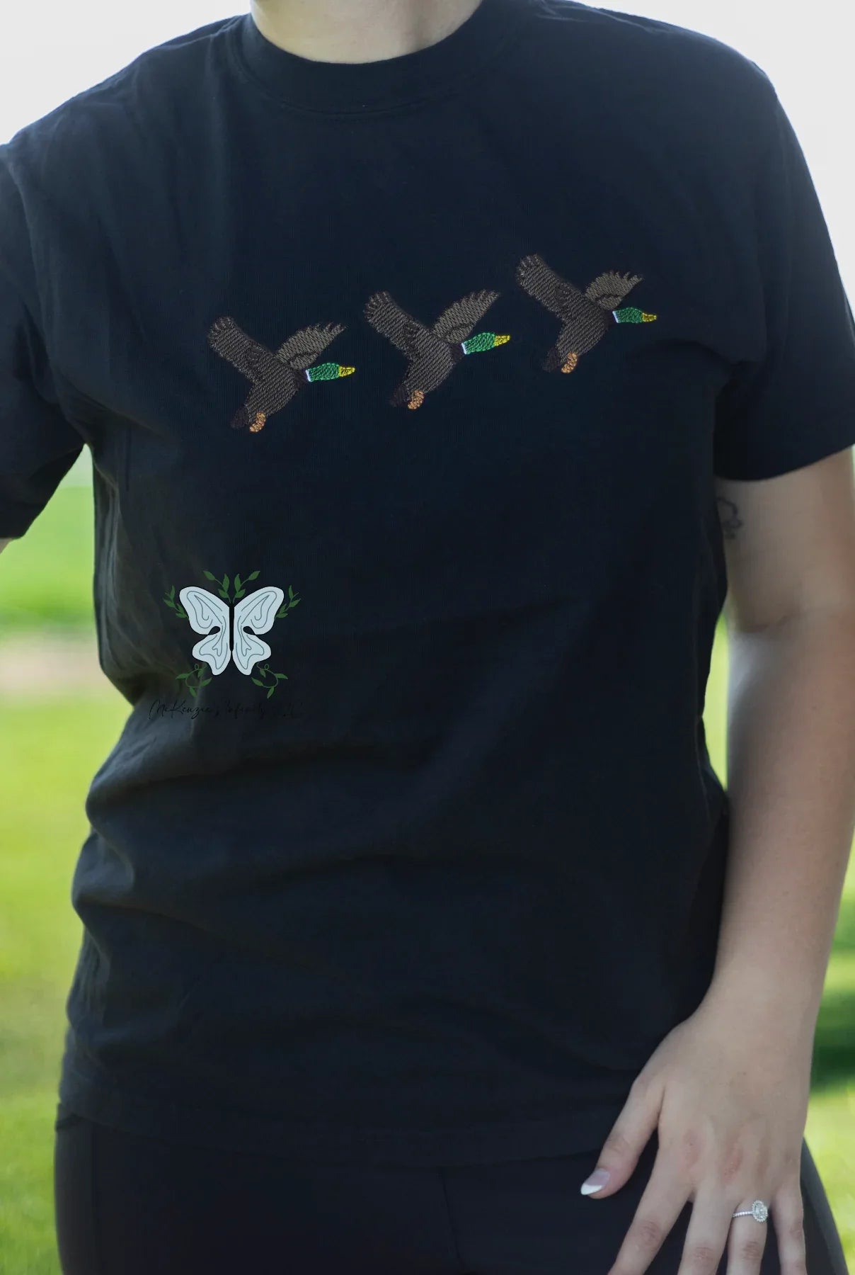 Mallard Ducks Trio Embroidered Comfort Colors T-Shirt - McKenzie's Infinity