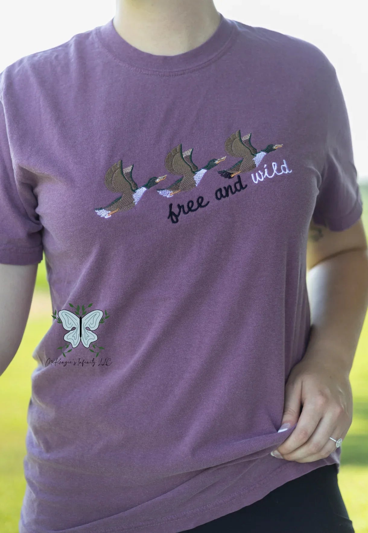 Free & Wild Mallard Trio Embroidered Comfort Colors T-Shirt - McKenzie's Infinity