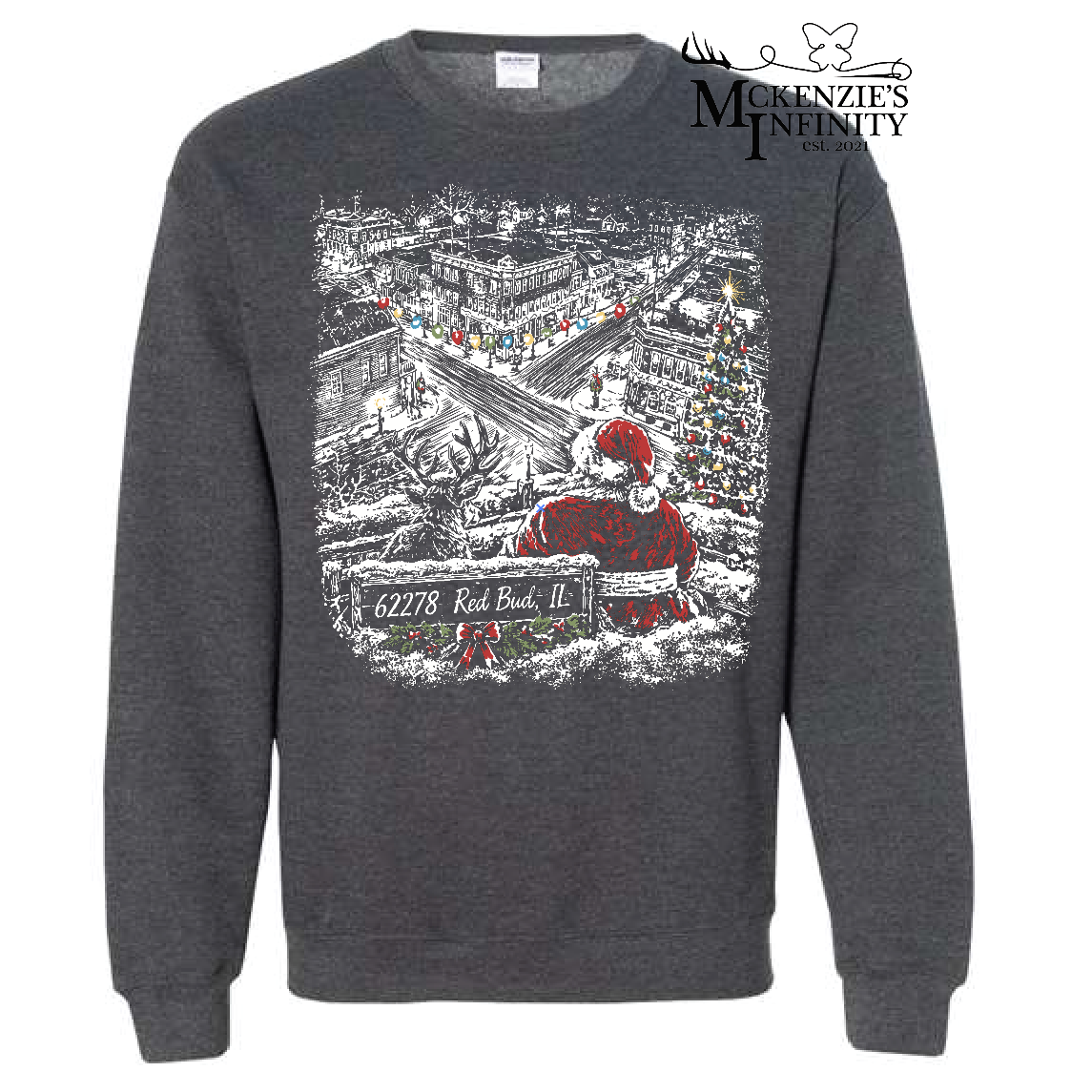 Small Town Red Bud, IL Christmas Long Sleeve Graphic Crewneck Sweatshirt ©️