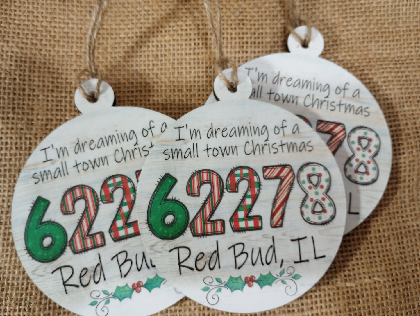 Red Bud Zip Code Wood Ornament - Round
