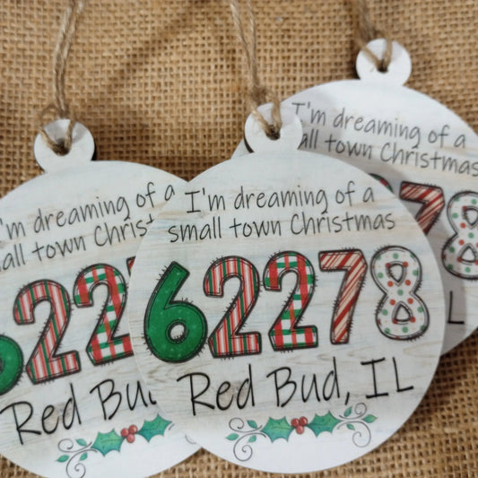 Red Bud Zip Code Wood Ornament - Round - McKenzie's Infinity