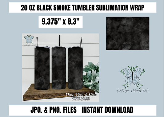 Black Smoke 20oz Tumbler Wrap, Sublimation, PNG & JPG, Instant Download