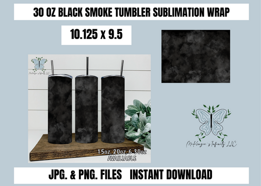 Black Smoke 30oz Tumbler Wrap, Sublimation, PNG & JPG, Instant Download