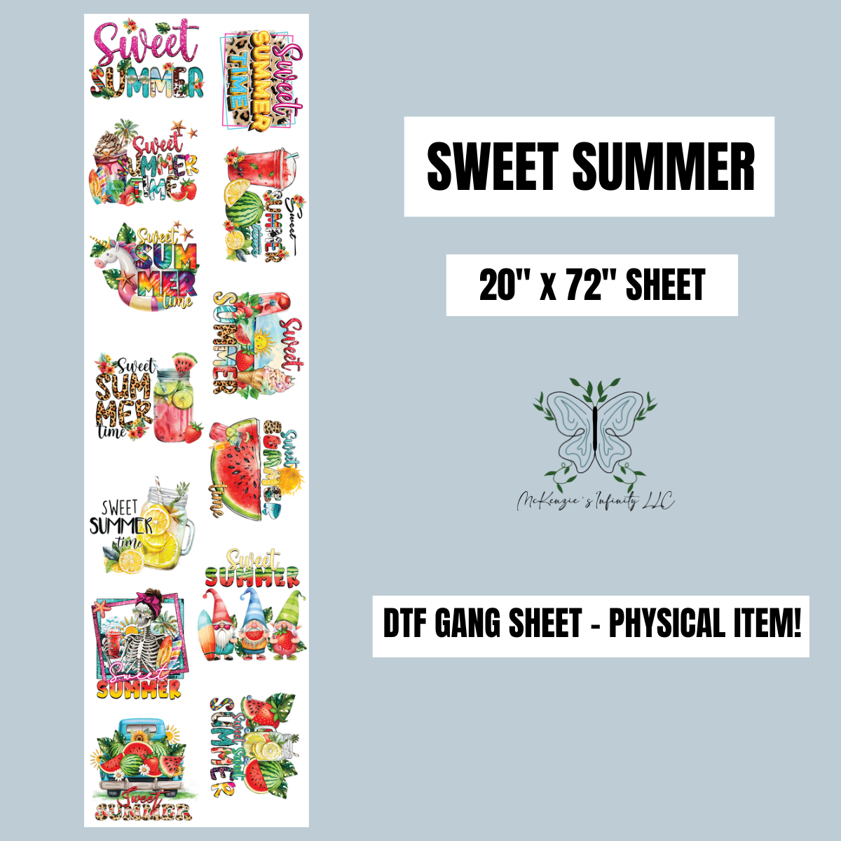 SWEET SUMMER PRE-MADE 20"x72" DTF GANG SHEET