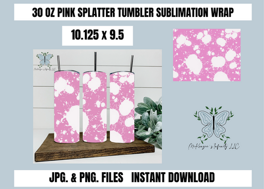 Pink Splatter 30oz Tumbler Wrap, Sublimation, PNG & JPG, Instant Download
