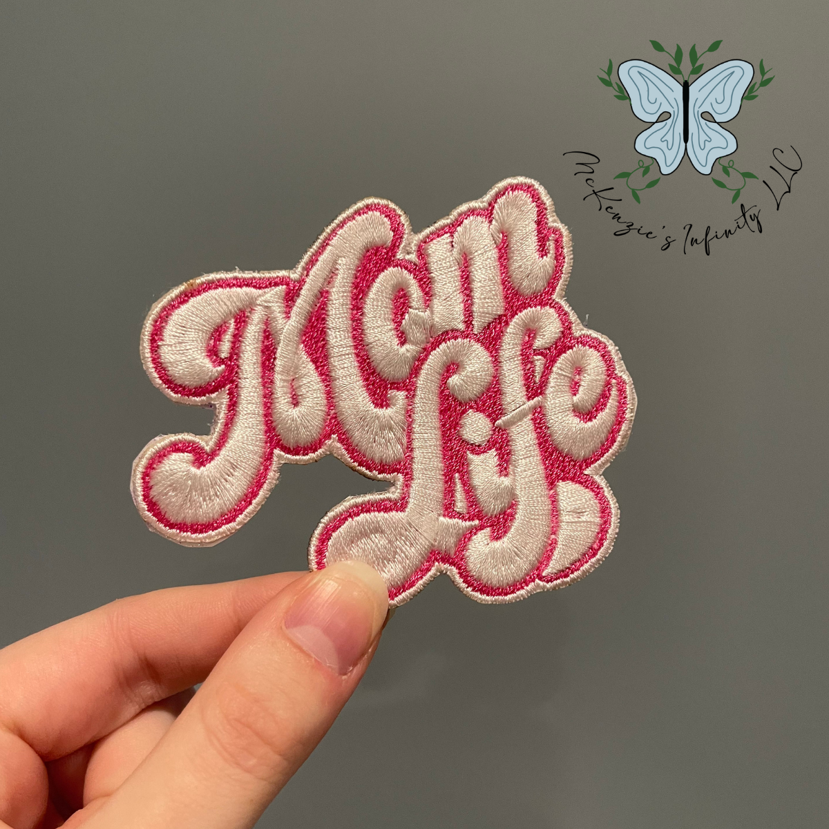 Mom Life Pink Embroidered Patch