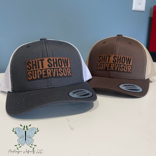 Shit Show Supervisor Adult Leather Patch Retro Trucker Hat/Cap
