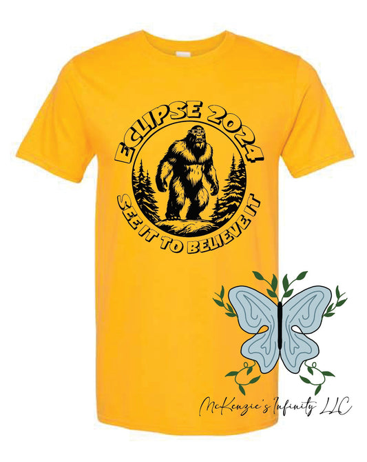 2024 Total Solar Eclipse Golden Sasquatch/Big Foot Graphic T - Shirt - McKenzie's Infinity