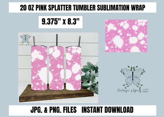 Pink Splatter 20oz Tumbler Wrap, Sublimation, PNG & JPG, Instant Download