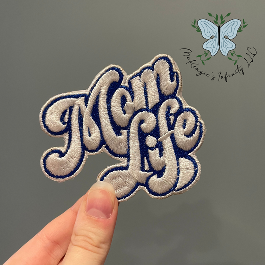 Mom Life Blue Embroidered Patch