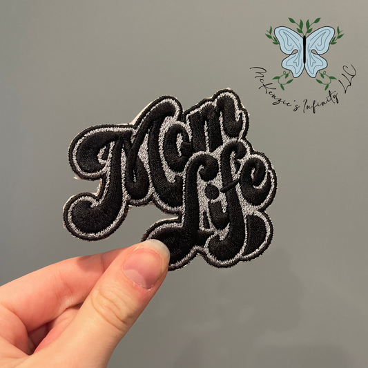 Mom Life Grey Embroidered Patch