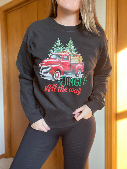 Jingle All The Way Vintage Truck Christmas Long Sleeve Graphic Crewneck