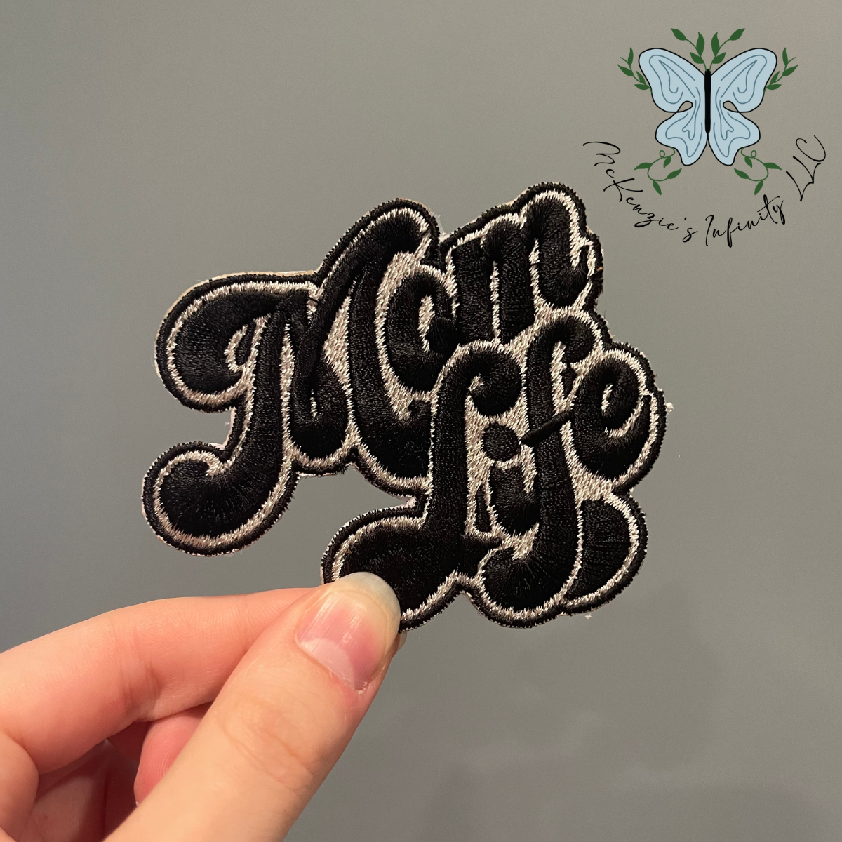 Mom Life Grey Embroidered Patch