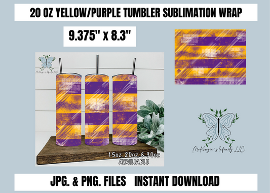 Yellow/Purple 20oz Tumbler Wrap, Sublimation, PNG & JPG, Instant Download