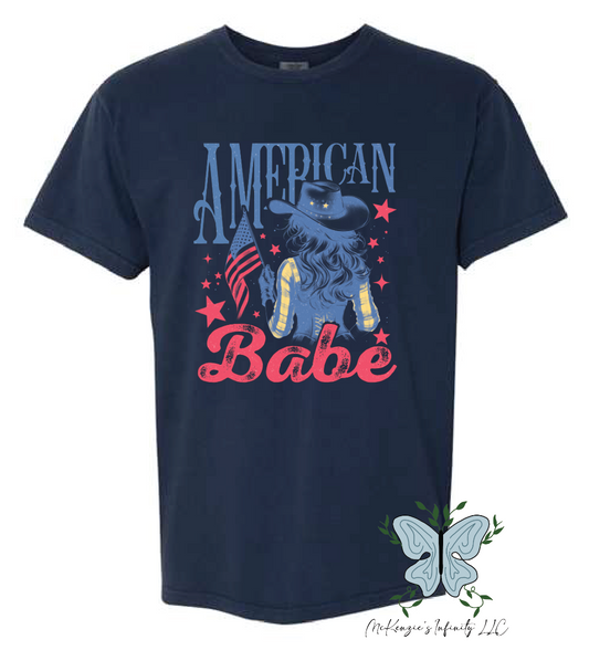 AMERICAN BABE COWGIRL - TRUE NAVY COMFORT COLORS TEE/SHIRT