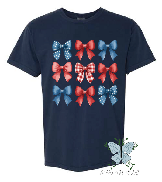 AMERICAN COQUETTE BOWS - TRUE NAVY COMFORT COLORS TEE/SHIRT