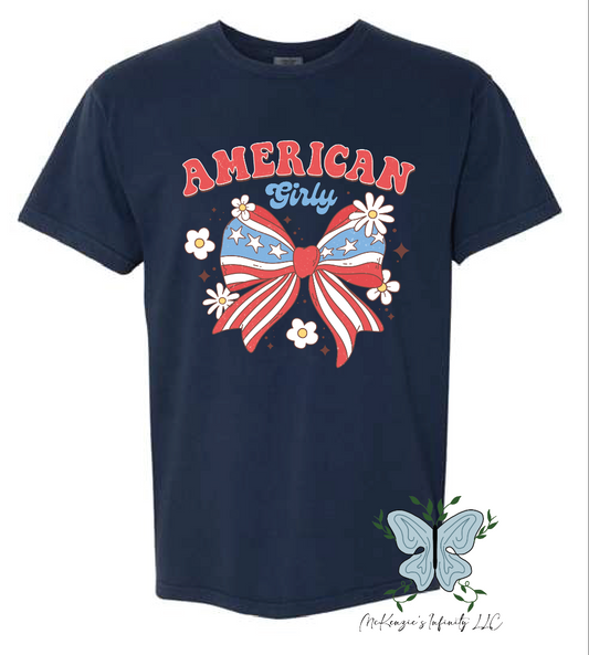 YOUTH AMERICAN GIRLY  - TRUE NAVY COMFORT COLORS TEE/SHIRT