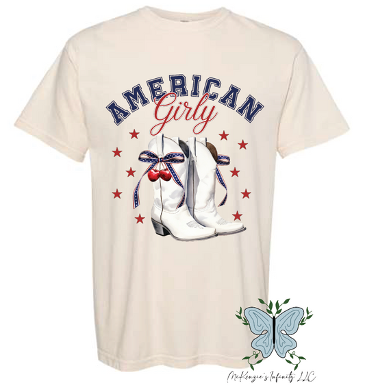 AMERICAN GIRLY WHITE BOOTS - IVORY COMFORT COLORS TEE/SHIRT