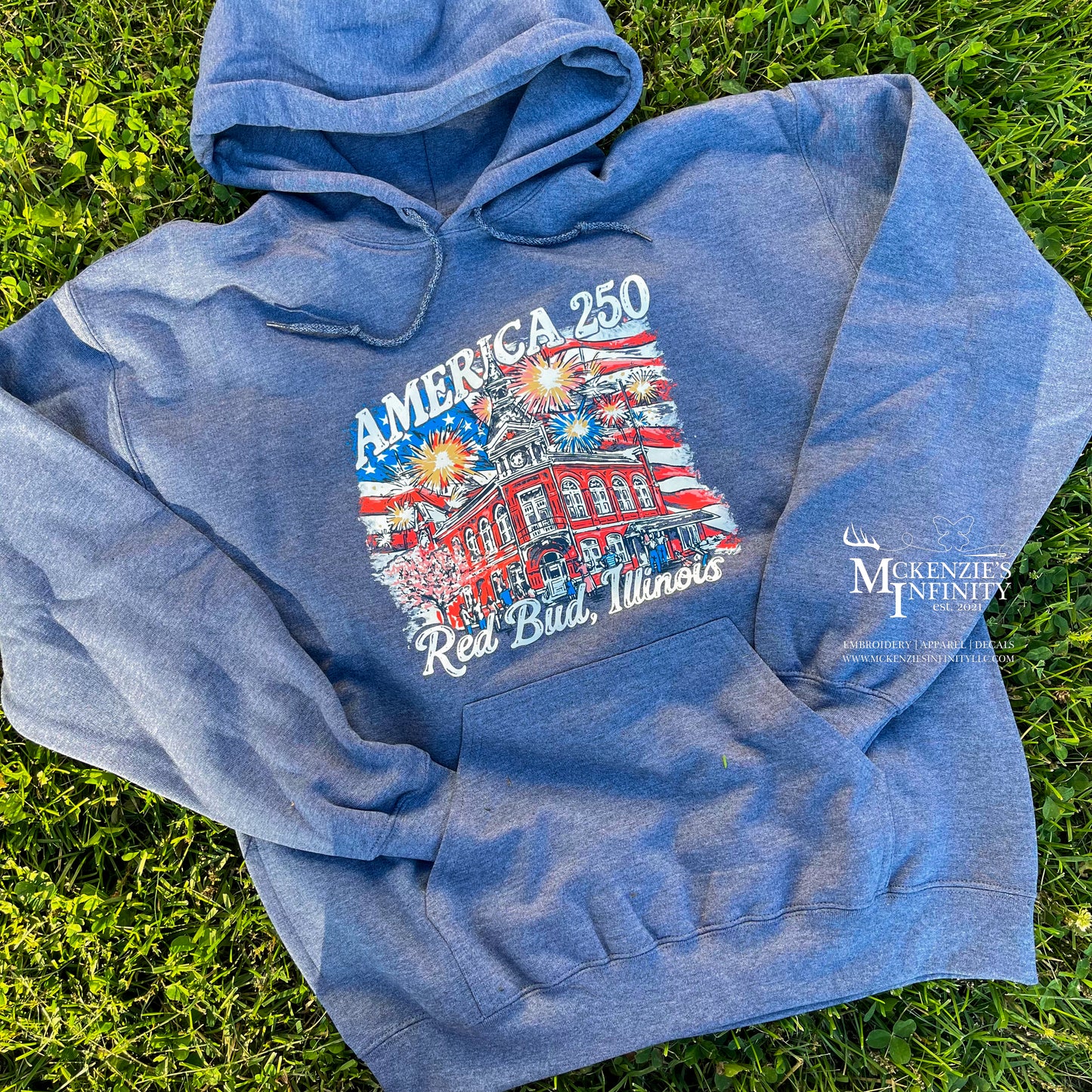 Red Bud, IL America 250 Graphic Crewneck Sweatshirt & Hoodie ©️