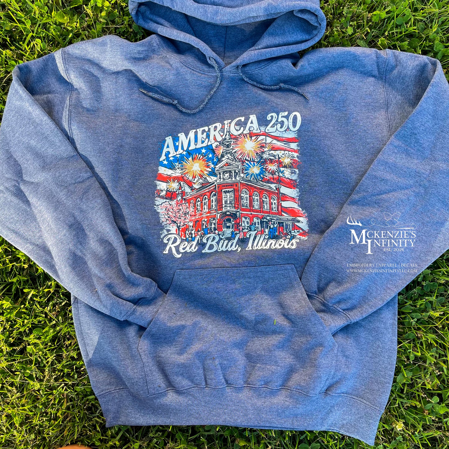 Red Bud, IL America 250 Graphic Crewneck Sweatshirt & Hoodie ©️