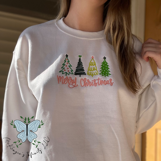 Merry Christmas Trees Embroidered Crewneck Sweatshirt