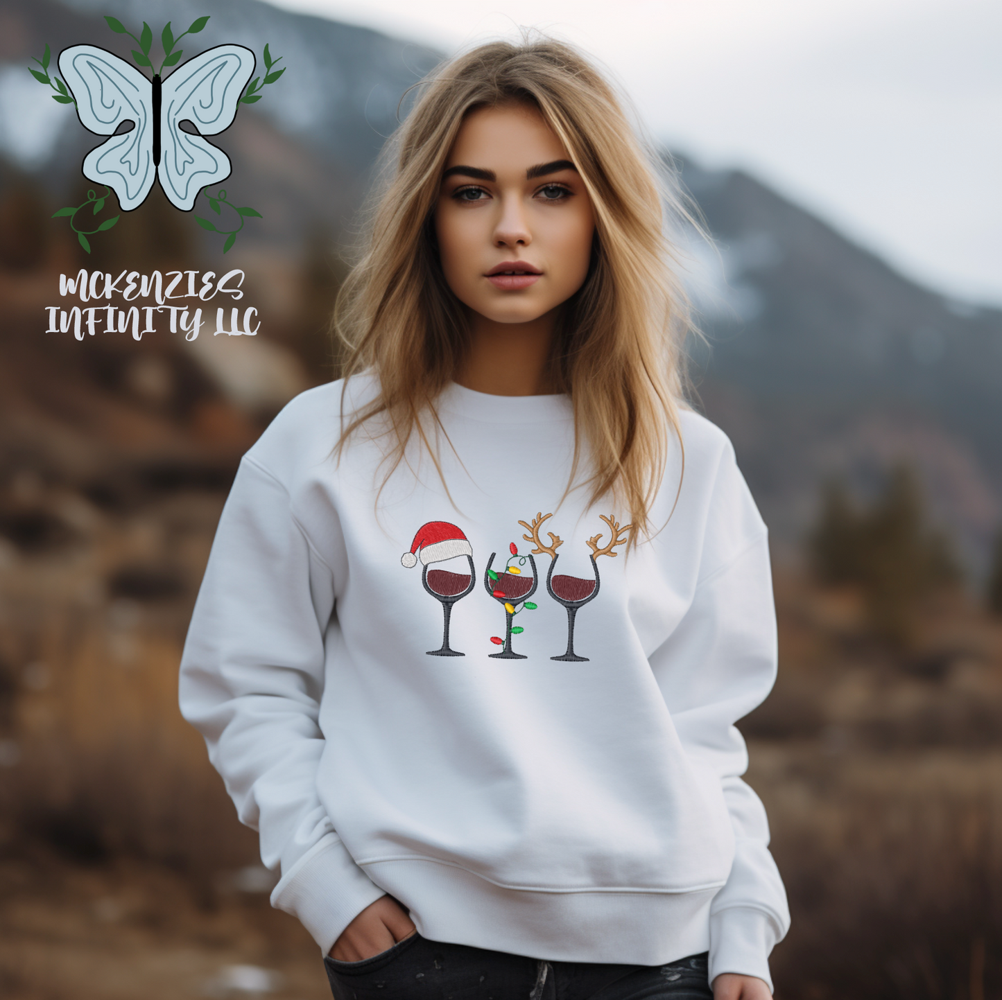 Christmas Wine Embroidered Crewneck Sweatshirt