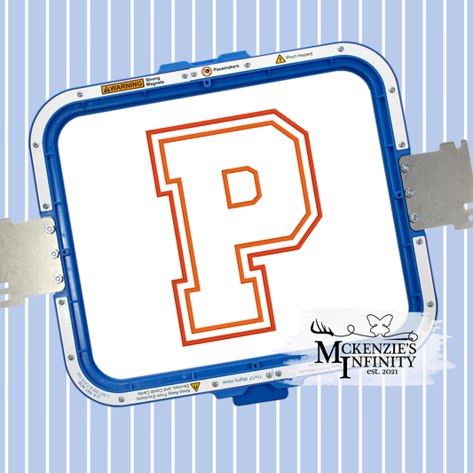 Varsity P Double Applique Satin Stitch Sequin Applique Embroidery Design, Lettered Embroidery Machine File