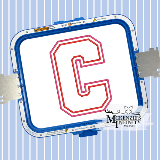 Varsity C Double Applique Satin Stitch Sequin Applique Embroidery Design, Lettered Embroidery Machine File