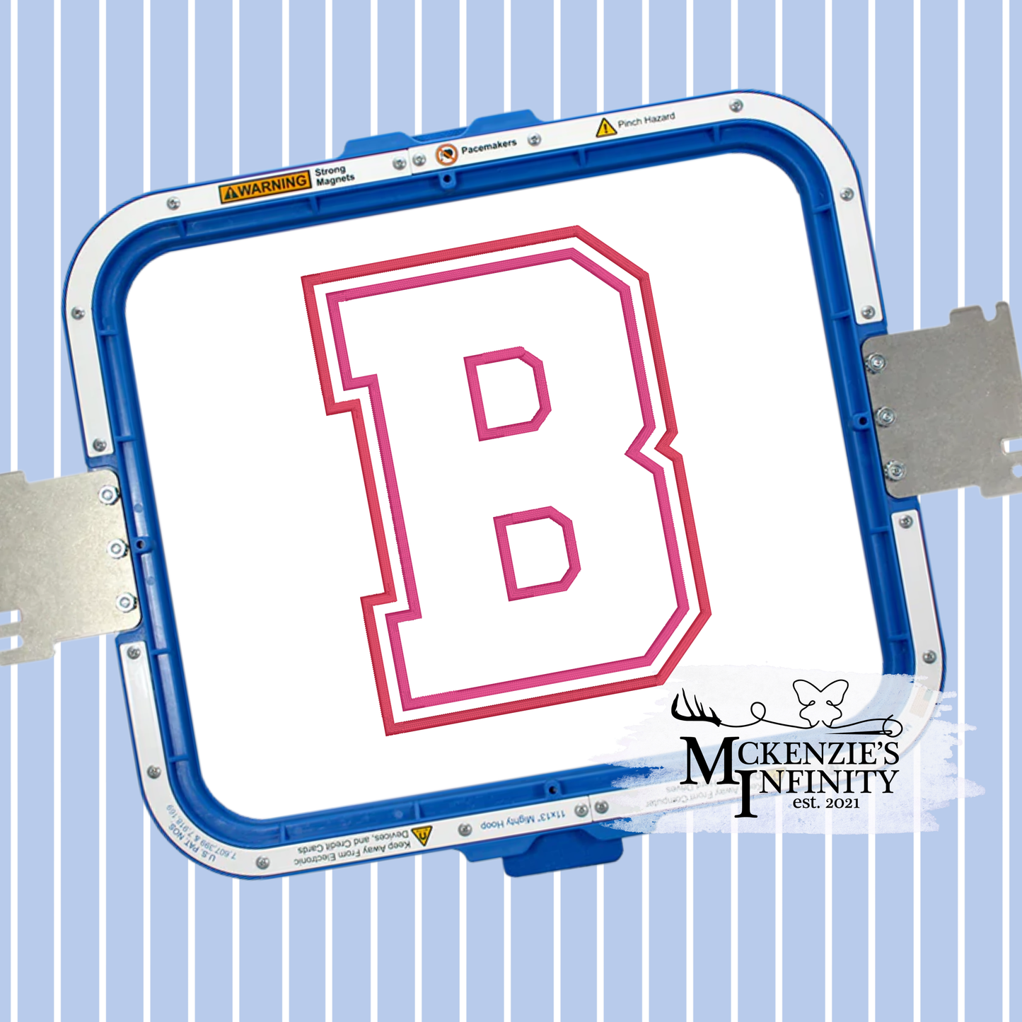 Varsity B Double Applique Satin Stitch Sequin Applique Embroidery Design, Lettered Embroidery Machine File