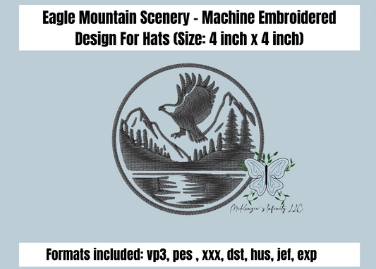 Eagle Mountain Scenery - Machine Embroidered Design For Hats/Caps