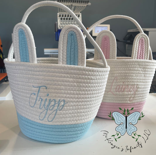Personalized Embroidered Easter Bunny Rope Ear Baskets