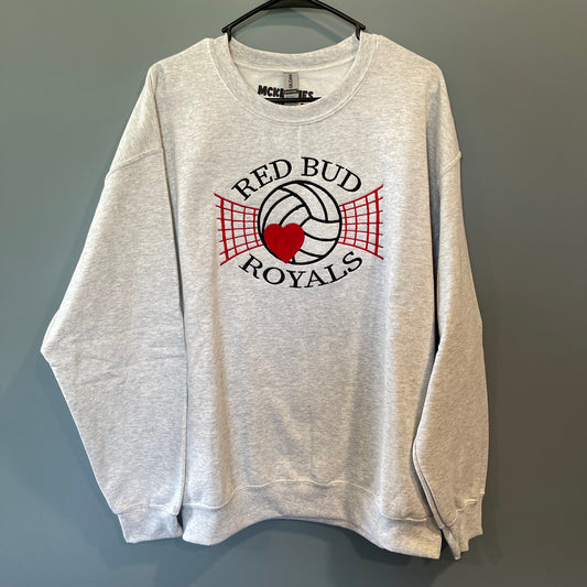 (LARGE) RED BUD ROYALS VOLLEYBALL EMBROIDERED LONG SLEEVE CREWNECK SWEATSHIRT- READY TO SHIP!