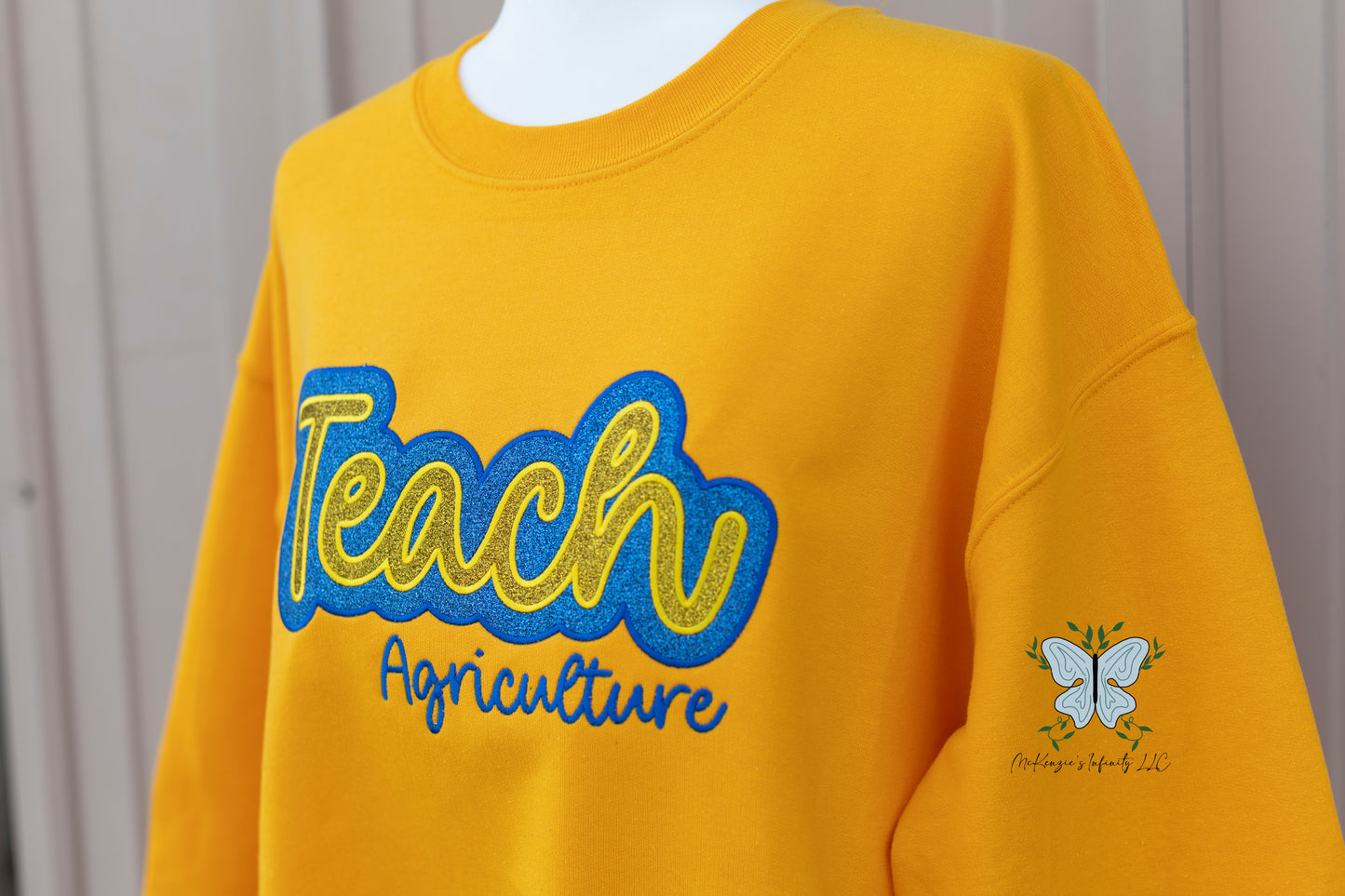 Teach Agriculture Glitter Embroidered Crewneck Sweatshirt