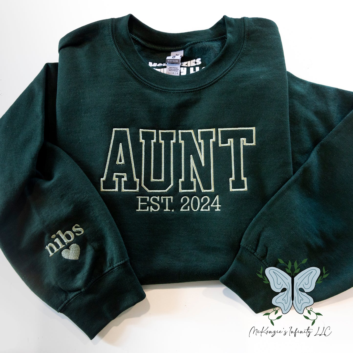 Auntie Embroidered Crewneck Sweatshirt - Personalized Year & Sleeve Options