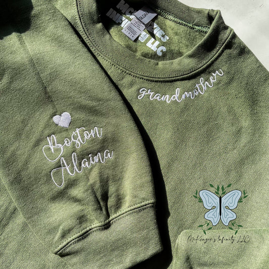 Personalized Name Neckline & Sleeve Embroidered Crewneck Sweatshirt