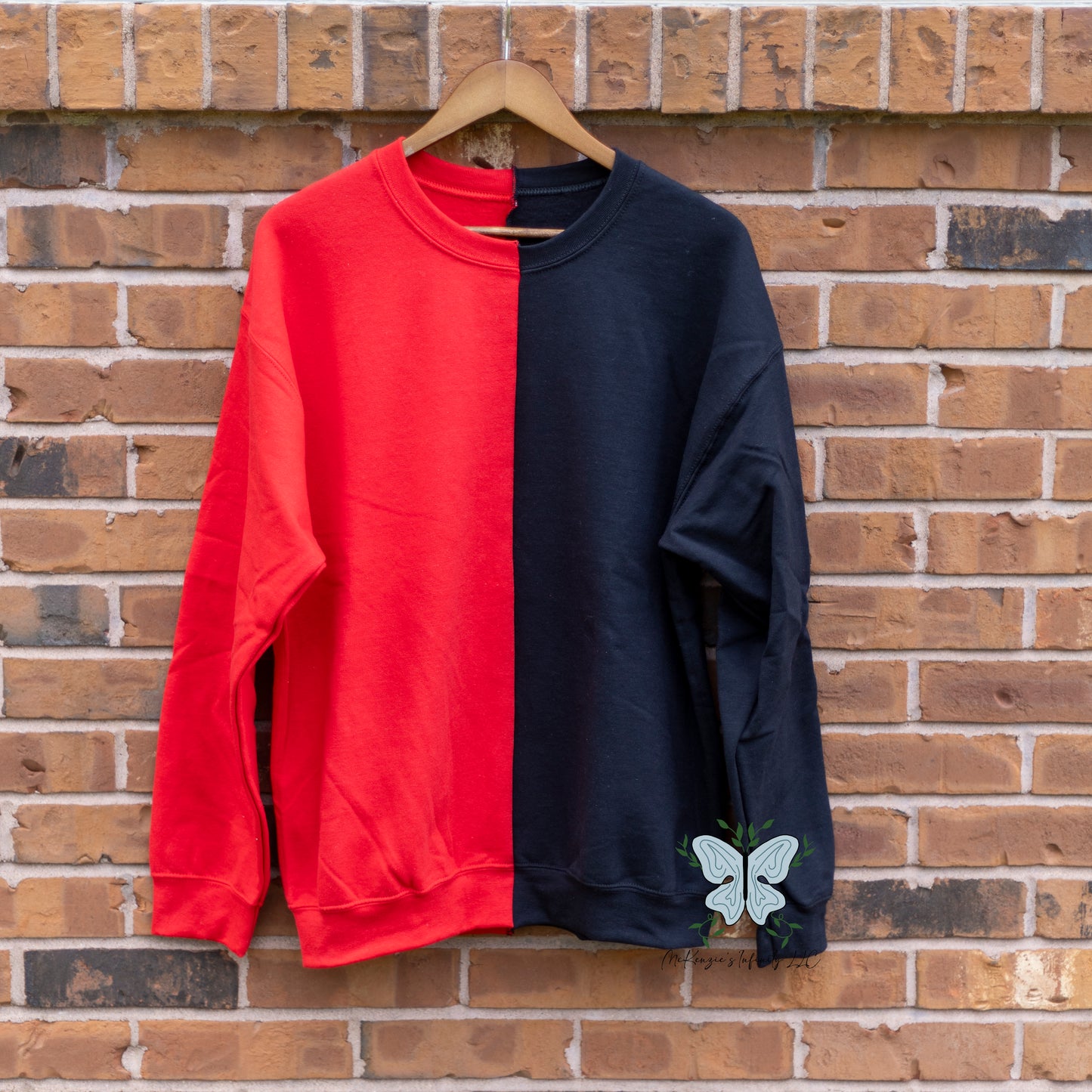 Red & Black Split Colored, Two-Toned, Crewneck Sweatshirt