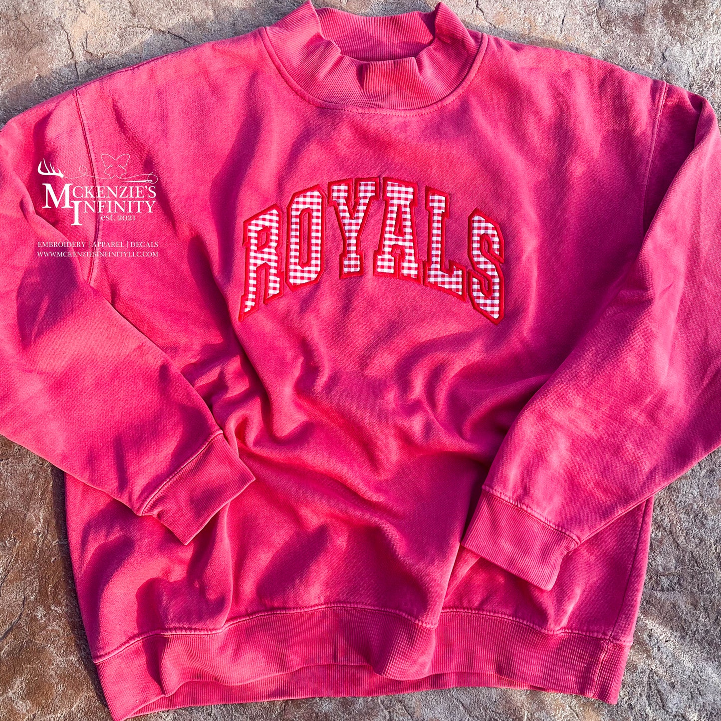 Custom Embroidered Gingham Mock Neck Sweatshirt, Personalized Team Sweatshirt, Custom Team Name
