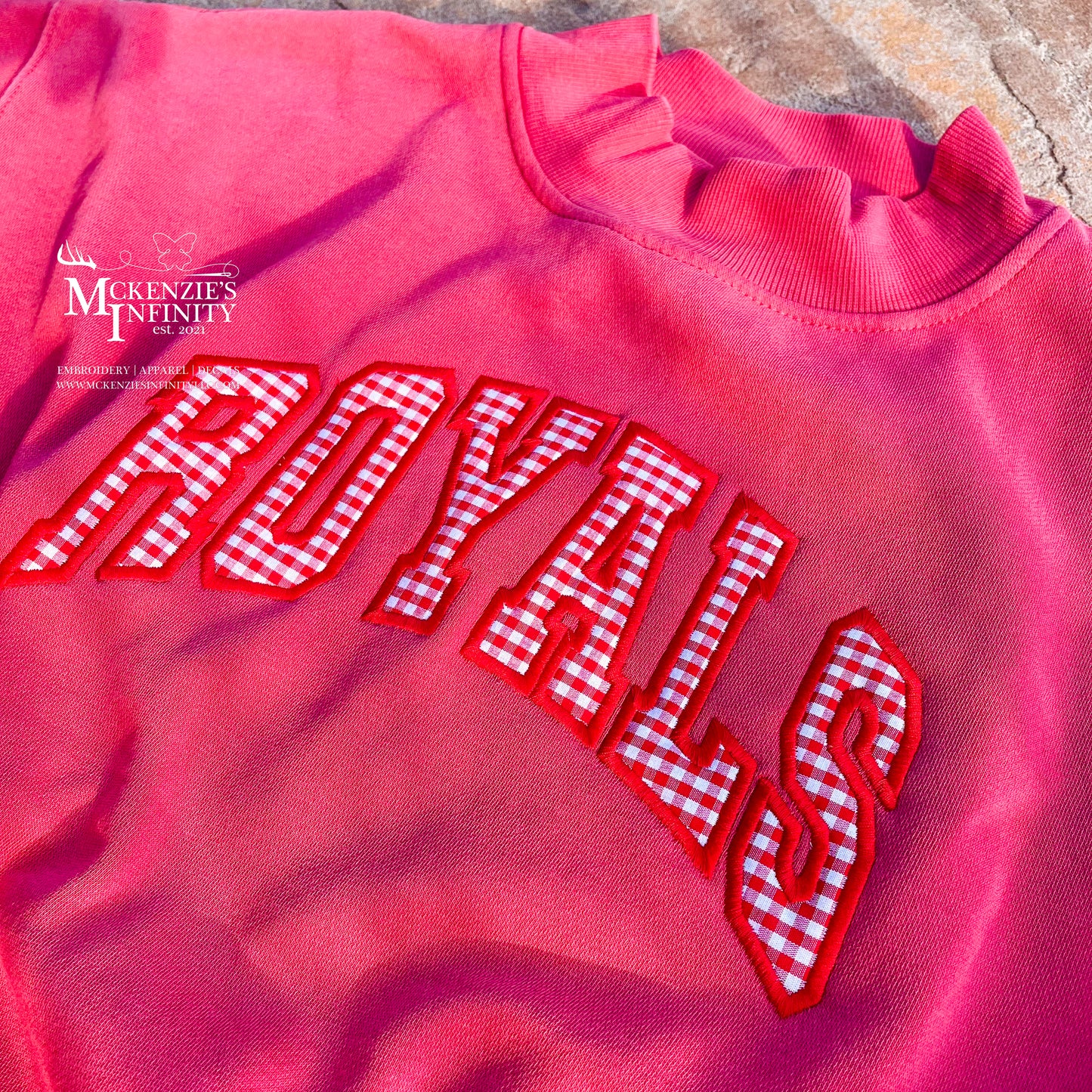 Custom Embroidered Gingham Mock Neck Sweatshirt, Personalized Team Sweatshirt, Custom Team Name
