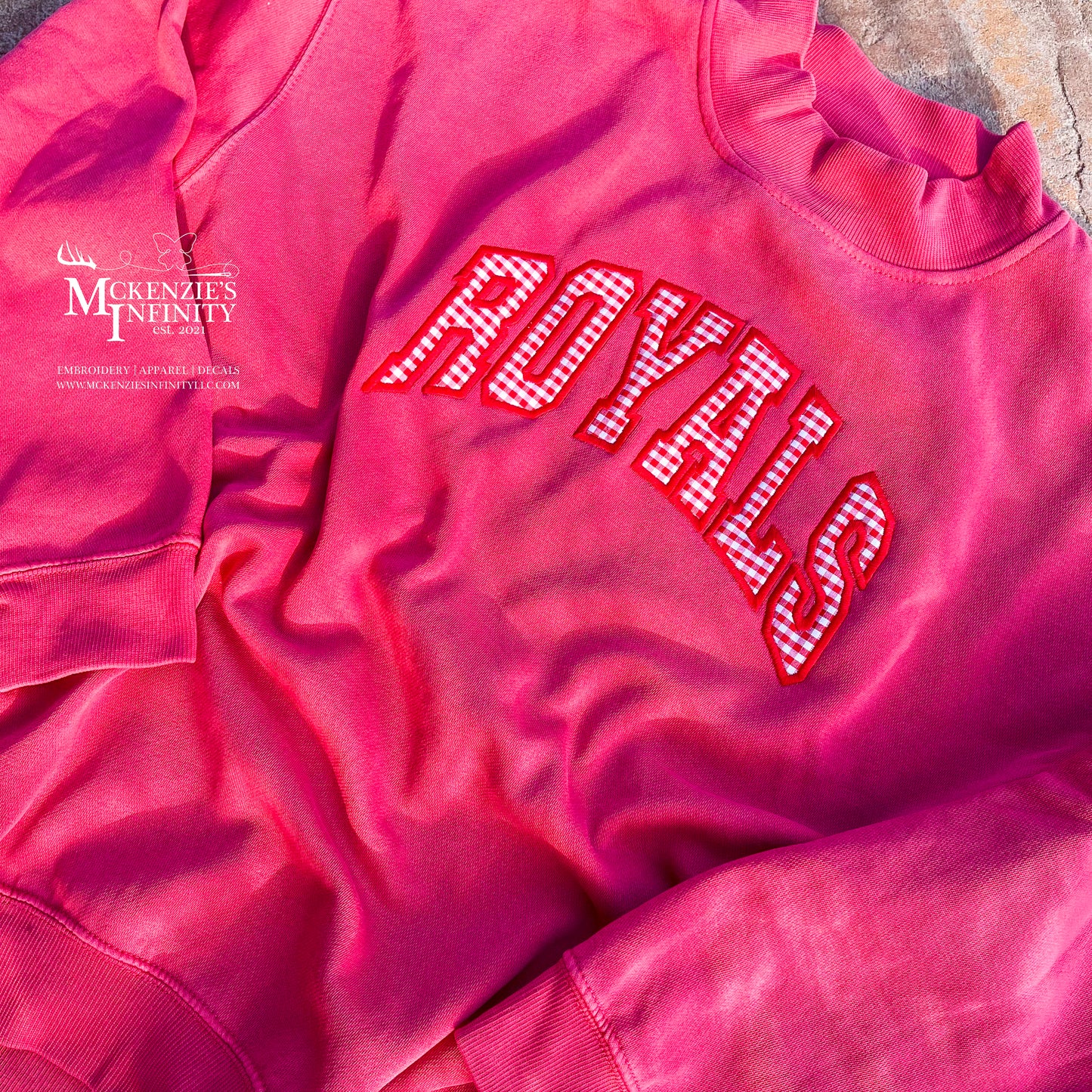 Custom Embroidered Gingham Mock Neck Sweatshirt, Personalized Team Sweatshirt, Custom Team Name